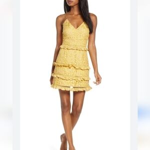 Keepsake the Label Imagine Lace Tiered Mini Dress 8 Lattice Trim Butter Yellow